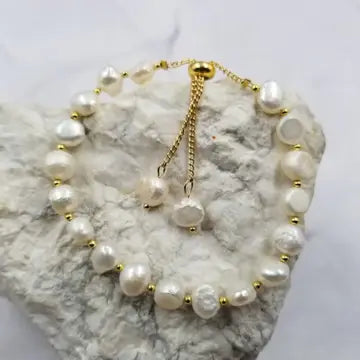 Gold Plated Slider Freshwater Pearl Bracelet