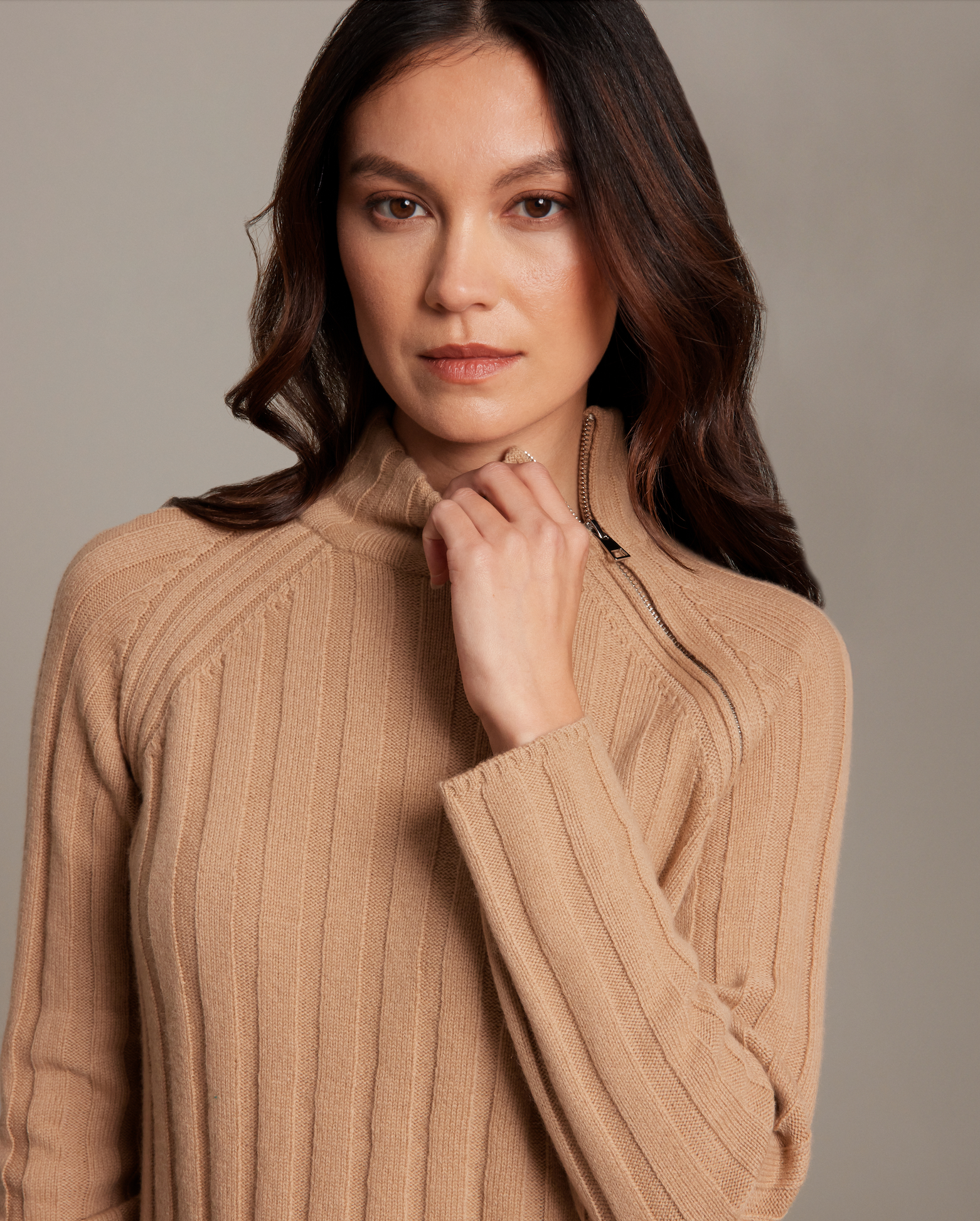 Merino Talia Rib Zip Raglan Turtleneck