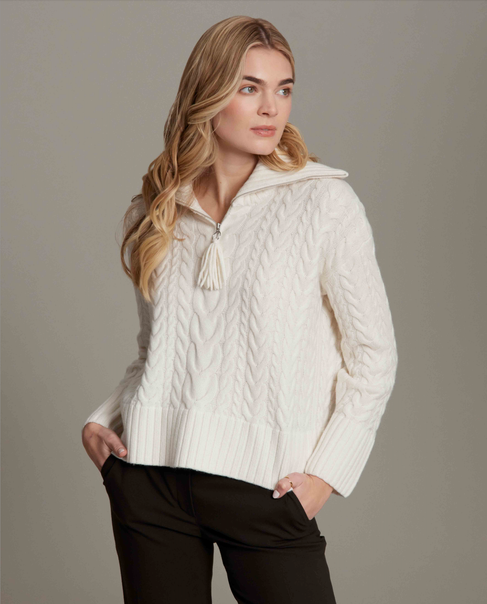 Merino Callie Cable Half Zip Pullover